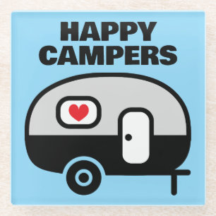 Posavasos de vidrio Happy Campers para casa remolq