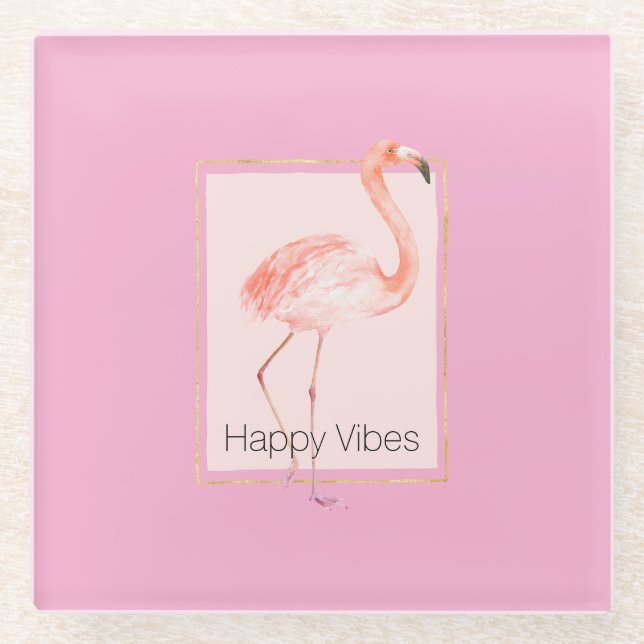 Posavasos De Vidrio Happy Chic Pink Flamingo (Anverso)