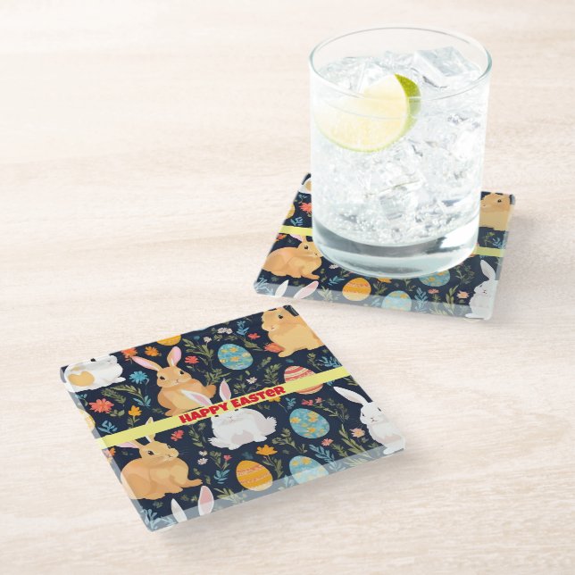 Posavasos De Vidrio Happy Easter Boho Bunny Collection (Angular)