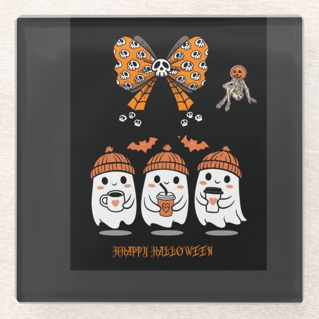Posavasos De Vidrio Happy Halloween – fantômes café mignons (Anverso)