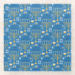 Posavasos De Vidrio Happy Hanukkah Jewish Star Menorah Blue Chanukah<br><div class="desc">Feliz Hanukkah,  Chanukah,  Menorah,  festival de luces,  estrella judía,  montaña rusa.</div>