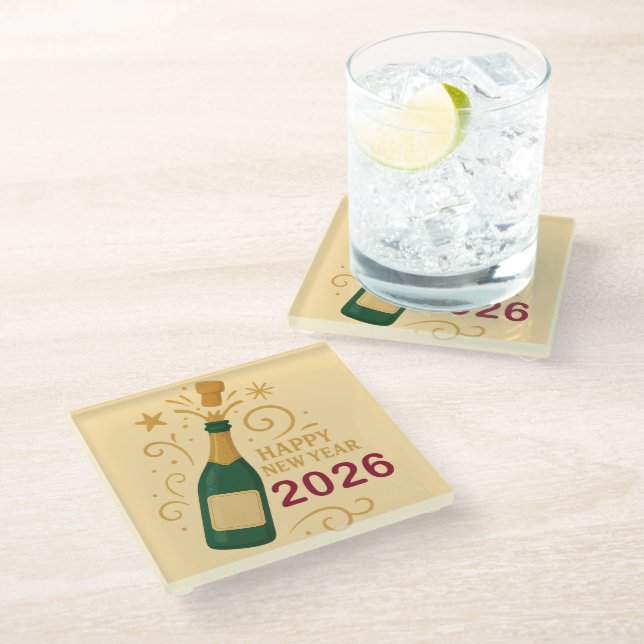 Posavasos De Vidrio Happy New Year 2026 Champagne | Glass Coaster (Angular)