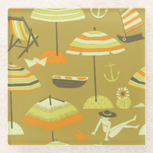 Posavasos De Vidrio Happy Summertime Fun Seless Pattern