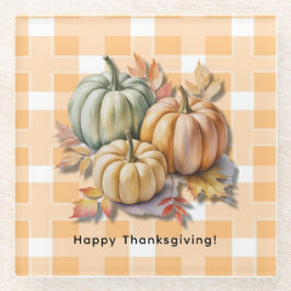 Posavasos De Vidrio Happy Thanksgiving Pumpkins & Autumn Leaves
