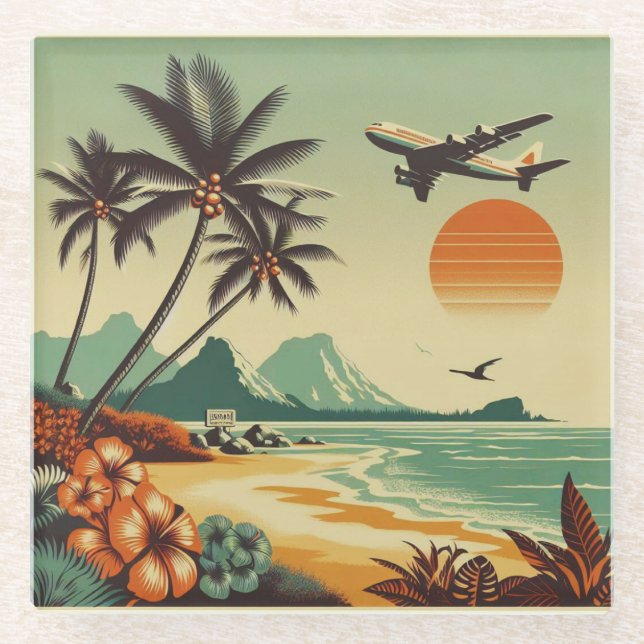 Posavasos De Vidrio Hawai vintage/Tropical (Anverso)