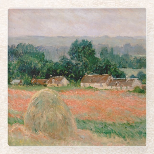Posavasos De Vidrio Haystack en Giverny - Claude Monet - 1886 (Anverso)