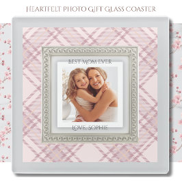 Posavasos De Vidrio Heartfelt Soft Pink Best Mom Ever Plaid Photo