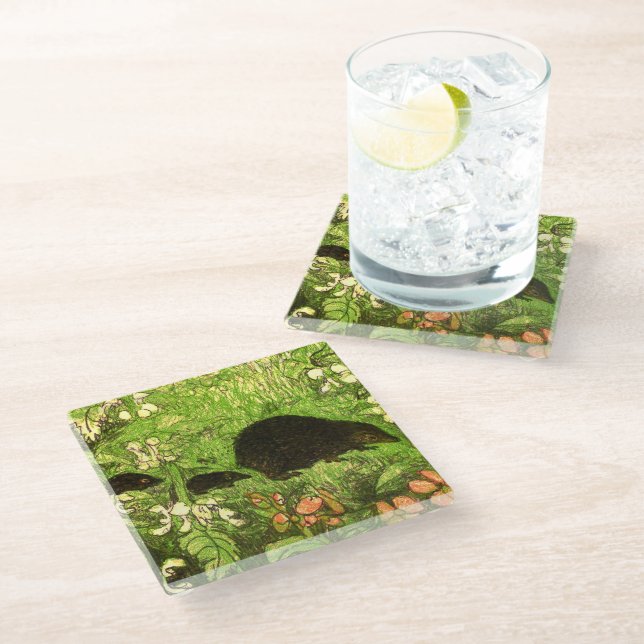 Posavasos De Vidrio Hedgehog y bebés de estilo Art Nouveau de los País (Angular)