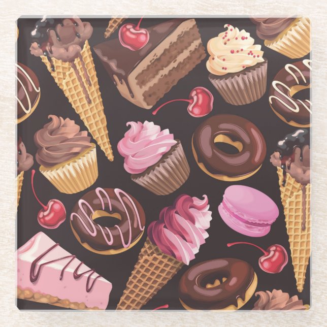 Posavasos De Vidrio Helados, pasteles, pasteles y delicias de queso (Anverso)