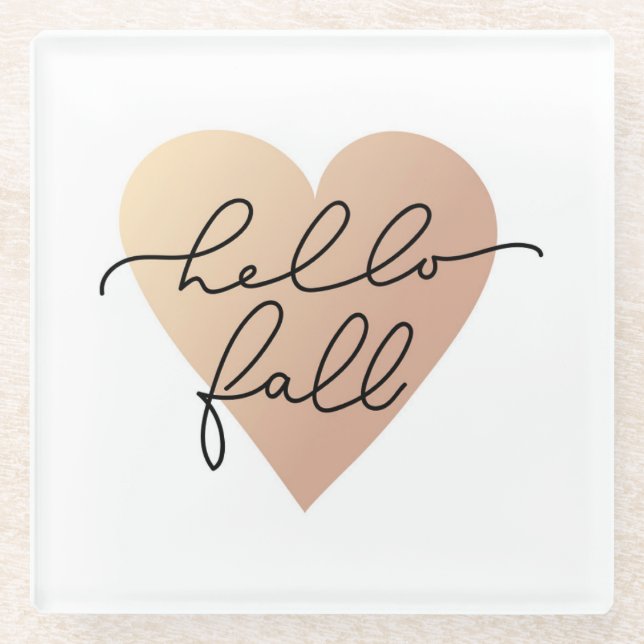 Posavasos De Vidrio Hello Fall Love Heart (Anverso)