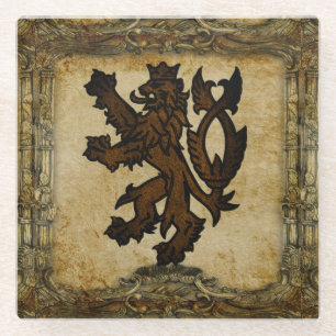 Posavasos De Vidrio Heraldic Rampant Lion Personalizado