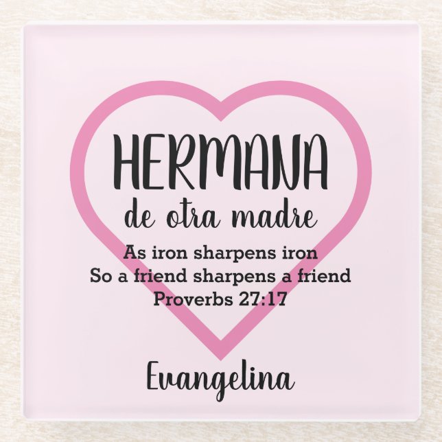 Posavasos De Vidrio HERMANA DE OTRA MADRE Christian BFF Personalizado (Anverso)