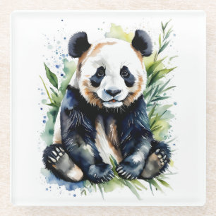Posavasos De Vidrio Hermosa acuarela Panda Bear