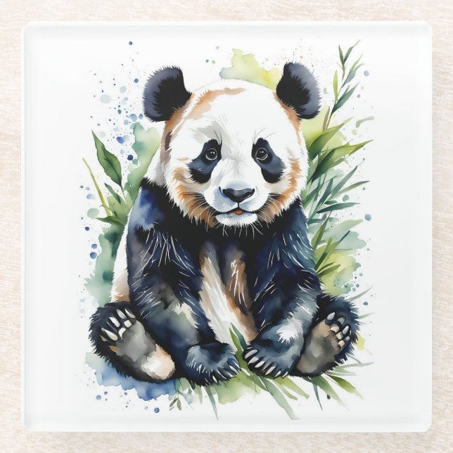 Posavasos De Vidrio Hermosa acuarela Panda Bear (Anverso)