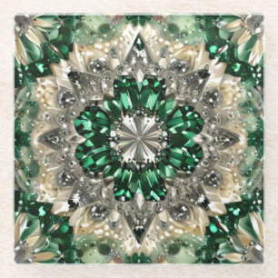 Posavasos De Vidrio Hermosa apariencia verde y blanca con joyas