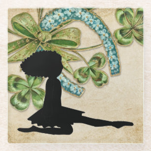 Posavasos De Vidrio Hermosa bailarina irlandesa, chamrock y herradura