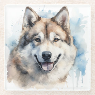 POSAVASOS DE VIDRIO HERMOSA CARA DE PERRO AKITA COLOR DE AGUA