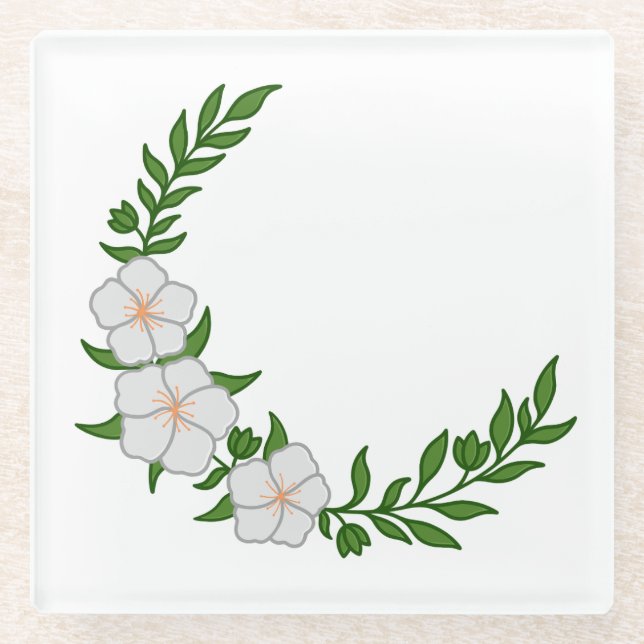 Posavasos De Vidrio Hermosa Corona Crescente de Flores Blancas (Anverso)