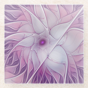 Posavasos De Vidrio Hermosa Flor Rosa Arte Fractal Abstracto Moderno
