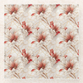 Posavasos De Vidrio Hermosa Flora Blanca Roja