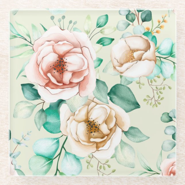 Posavasos De Vidrio Hermosa Floral (Anverso)