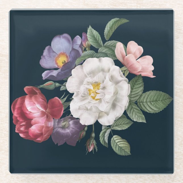 Posavasos De Vidrio Hermosa Floral (Anverso)