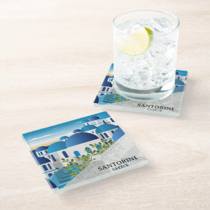 Posavasos De Vidrio Hermosa Grecia Santorini