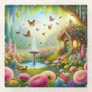 Posavasos De Vidrio Hermosa imagen de un jardín de flores de primavera