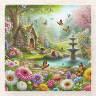 Posavasos De Vidrio Hermosa imagen de un jardín de flores de primavera