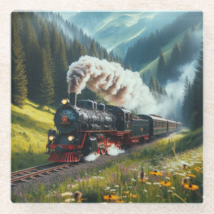 Posavasos De Vidrio Hermosa locomotora de motores de vapor de época