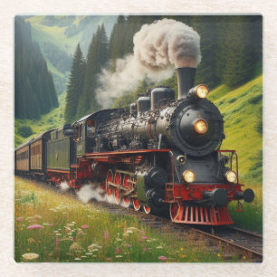 Posavasos De Vidrio Hermosa locomotora de motores de vapor de época
