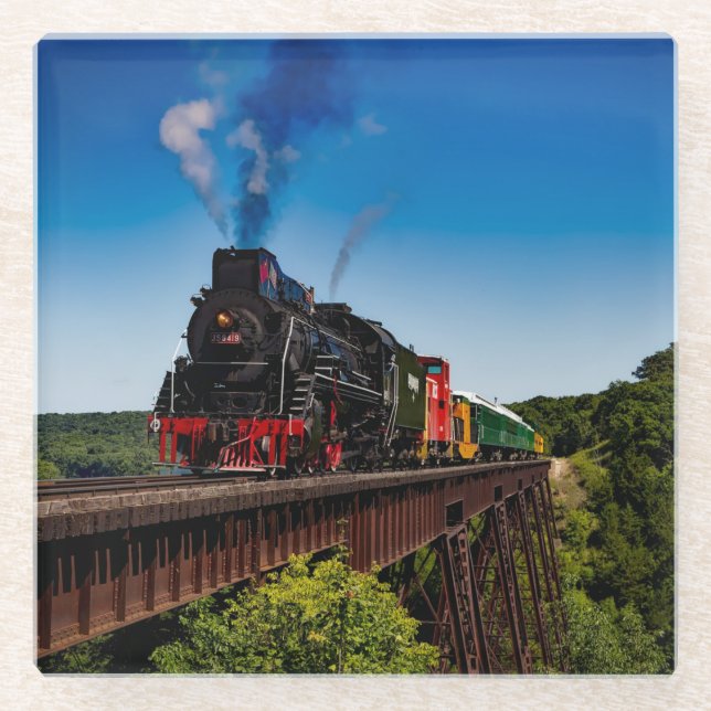 Posavasos De Vidrio Hermosa locomotora de vapor sobre un puente JS8419 (Anverso)