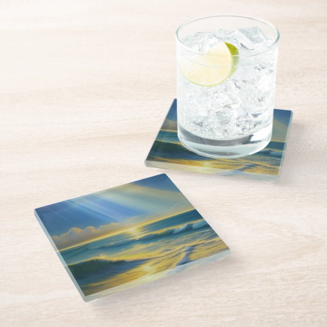 Posavasos De Vidrio Hermosa luz solar oceánica (Angular)