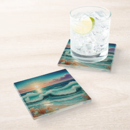 Posavasos De Vidrio Hermosa montaña de olas de mar de playa