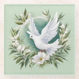 Posavasos De Vidrio Hermosa paloma blanca de la paz