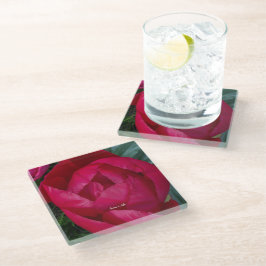 Posavasos De Vidrio Hermosa Peonía Roja en Flor 