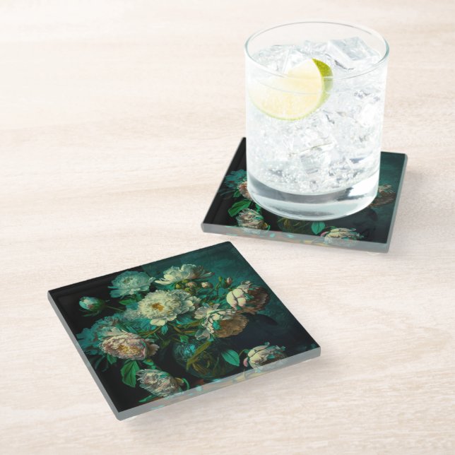 Posavasos De Vidrio Hermosa Peony Flowers Beapet Coaster (Angular)