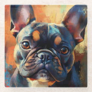 POSAVASOS DE VIDRIO HERMOSA PINTURA DE PERRO DE BULLDOG FRANCÉS
