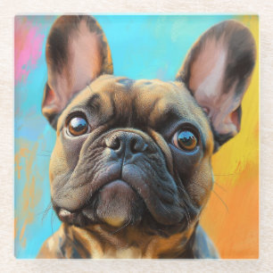 POSAVASOS DE VIDRIO HERMOSA PINTURA DE PERRO DE BULLDOG FRANCÉS