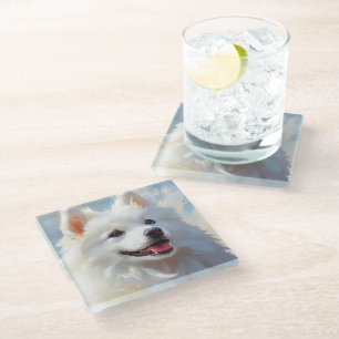 POSAVASOS DE VIDRIO HERMOSA PINTURA DE UN PERRO ESKIMO ESTADOUNIDENSE