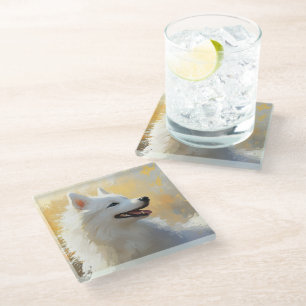 POSAVASOS DE VIDRIO HERMOSA PINTURA DE UN PERRO ESKIMO ESTADOUNIDENSE