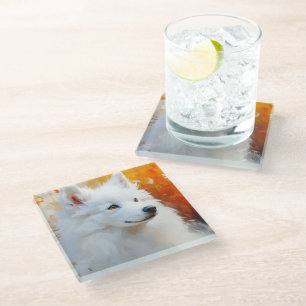 POSAVASOS DE VIDRIO HERMOSA PINTURA DE UN PERRO ESKIMO ESTADOUNIDENSE