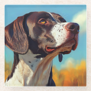 POSAVASOS DE VIDRIO HERMOSA PINTURA DE UN PERRO POINTER