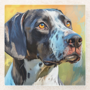 POSAVASOS DE VIDRIO HERMOSA PINTURA DE UN PERRO POINTER