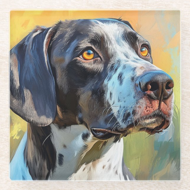 POSAVASOS DE VIDRIO HERMOSA PINTURA DE UN PERRO POINTER (Anverso)