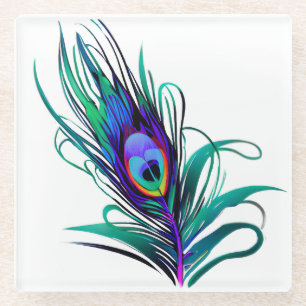Posavasos De Vidrio Hermosa pluma de pavo real