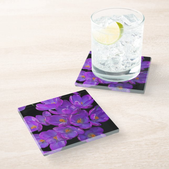 Posavasos De Vidrio Hermosa Primavera Morada Cruza La Flora (Angular)