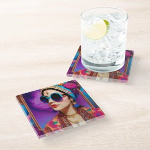 Posavasos De Vidrio Hermosa princesa con gafas de sol