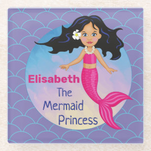 Posavasos De Vidrio Hermosa princesa sirena bajo el mar Chicas