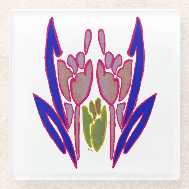 Posavasos De Vidrio Hermosa Rosa Roja Azul y Púrpura (Anverso)